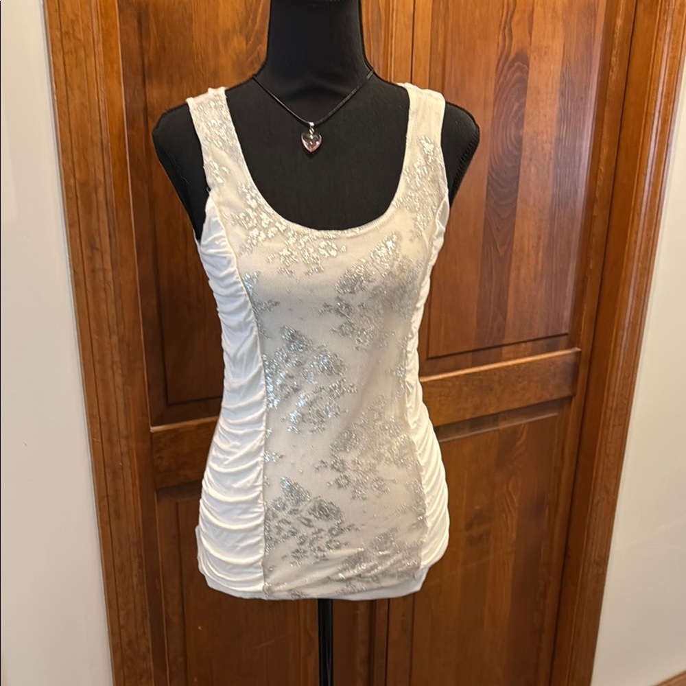White and Silver Women's Sleeveless Top